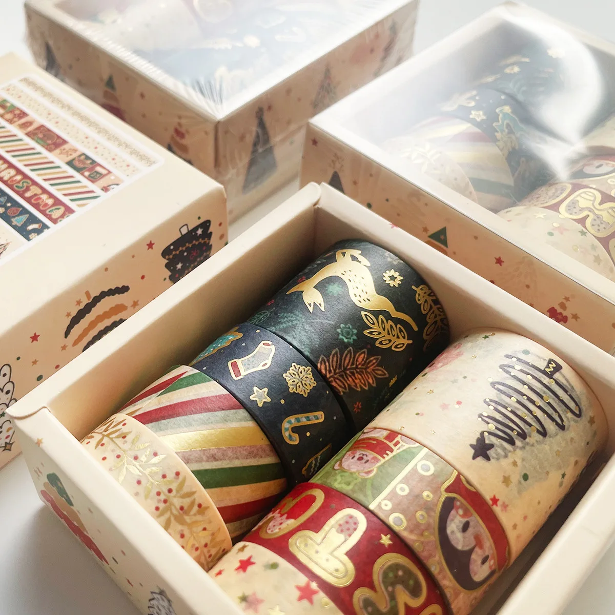 MOHAMM-Gold Foil Christmas Washi Masking Tape Set, DIY Arts Craft, Scrapbooking Projects, Gift Wrapping, 8 Rolls 3