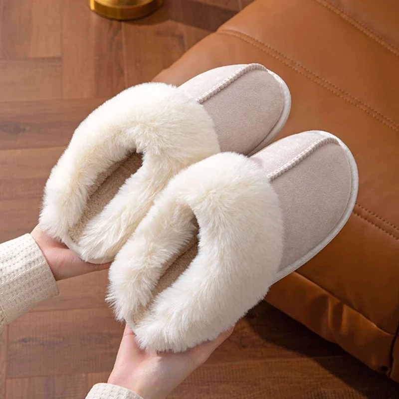 2024 Winter Warm Flat Fur Slippers Women Faux Suede Fluffy Furry Home Slides Woman Comfort Non Slip Indoor Floor Cotton Shoes - Image 4