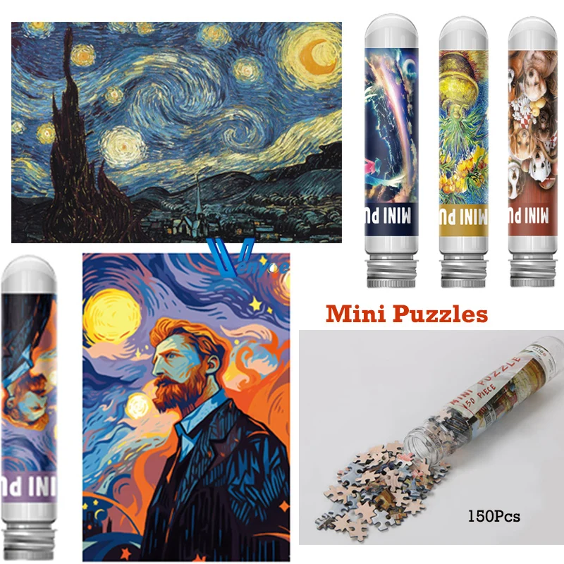 

150Pcs Creative Mini Test Tube Jigsaw Puzzle Van Gogh Starry Sky Famous Oil Painting Decompress Education Puzzle for Family Game