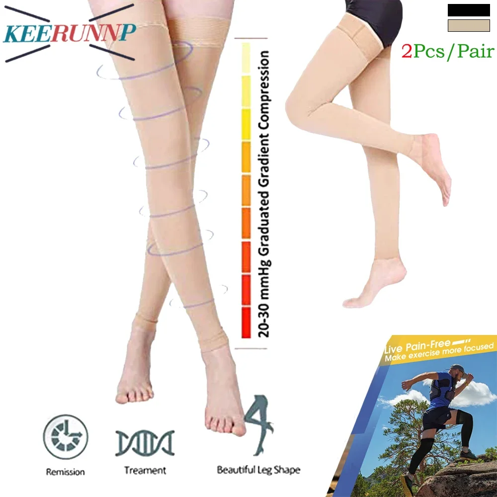 

Чулки компрессионные до бедра для мужчин и женщин, носки градиентные без ног для поддержки варикозного расширения вен, 1 пара, 20-30 мм рт. Ст.