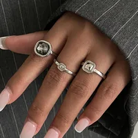 New Grey Crystal Geometric Ring Women Minimalist Design Silver Color Square Finger Rings Asymmetrical Zircon Daily Wear Jewelry - Image 2