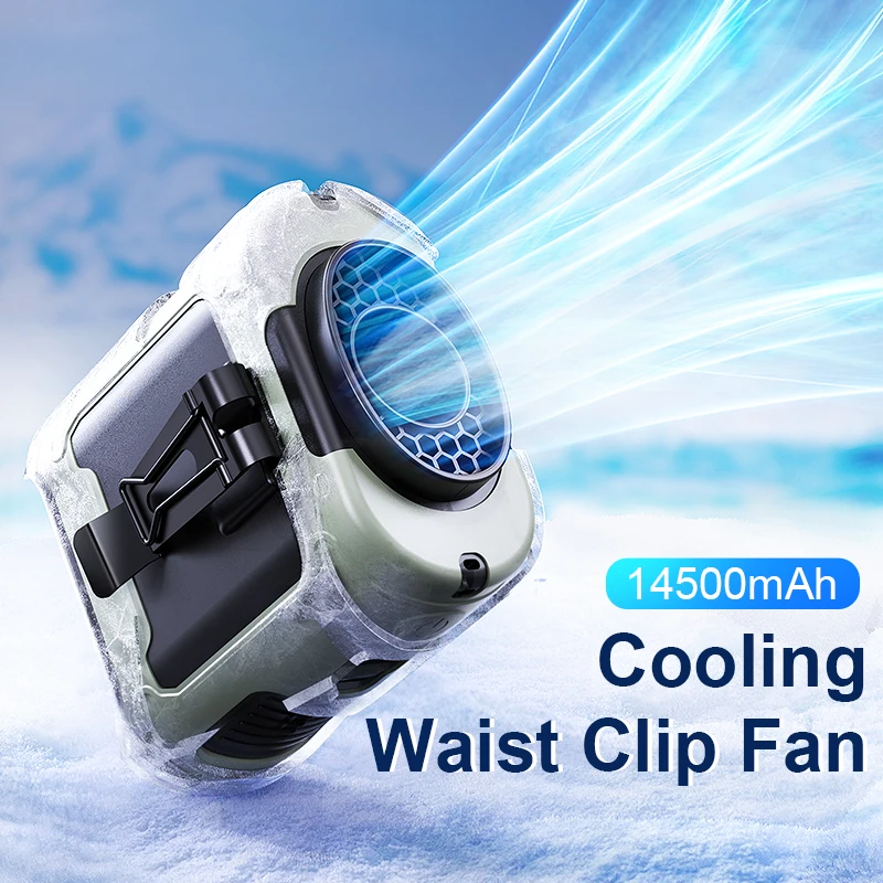 14500mAh Portable Waist Fan 360&deg; Rotating Belt Clip Hanging Neck Fan Strong Wind with Power Bank LED Lighting For Outdoor Sports neck fan