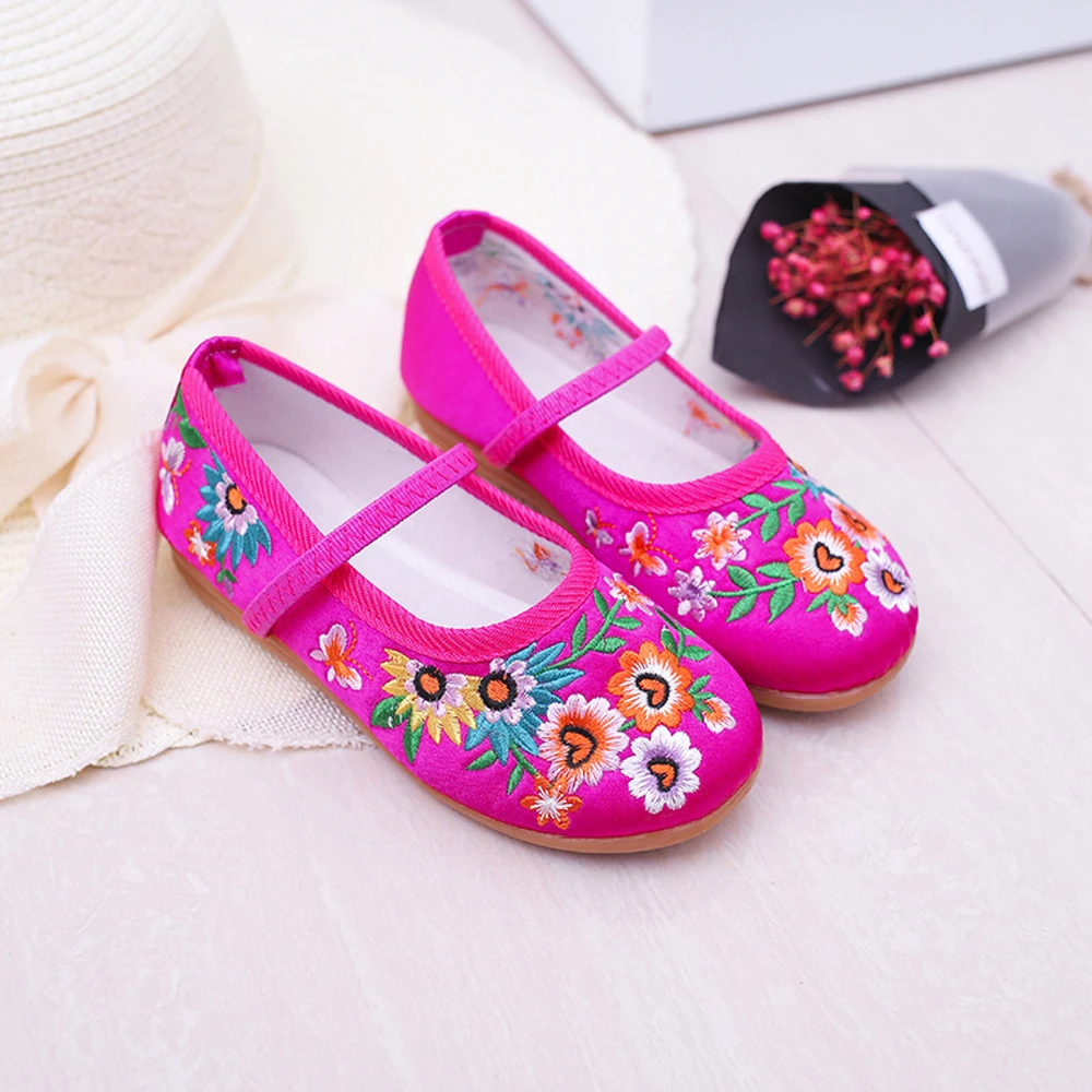 Girls Dancing Bottomed Cloth Shoes For Kids Children Soft Leather Sole Chinese Traditional Style Embroidery Ethnic Dance Shoes - 3