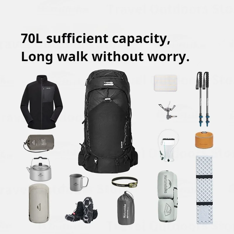 Naturehike Backpack 70L Professional Hiking Outdoor Travel Women/Men&lsquo;s Large Mountaineering Bag With Backpack Cover Waterproof