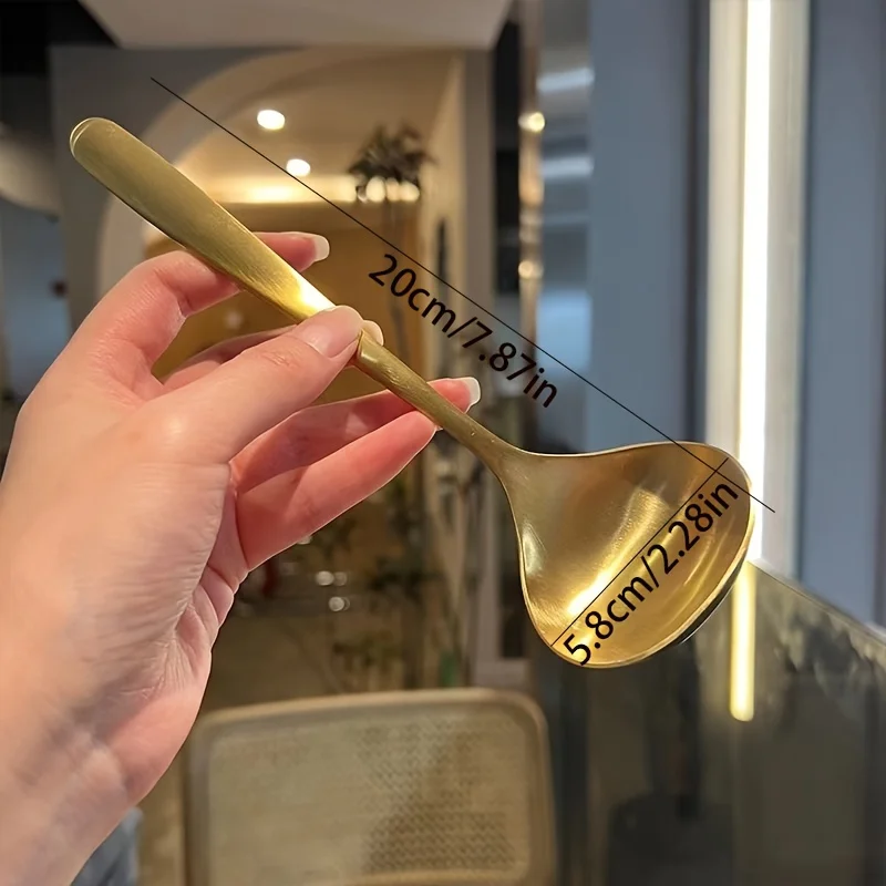 2pcs Golden Stainless Steel Large Spoons, for Hot Pot, Soup, Porridge - Long Handles, Elegant Kitchen & Dining Utensils,Spoon