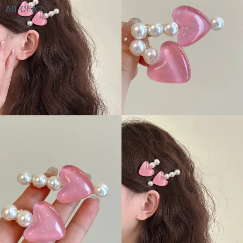 

1Pair Sweet Cute Pearl Heart Hair Claw Side Clips For Women Girls Kids Child Hairpin Gift Hair Accessories Headwear Ornament