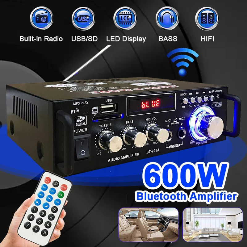 600w Bluetooth Amplifiers Digital Audio Amplifier Subwoofer Booster Hifi Stereo Amplifier
