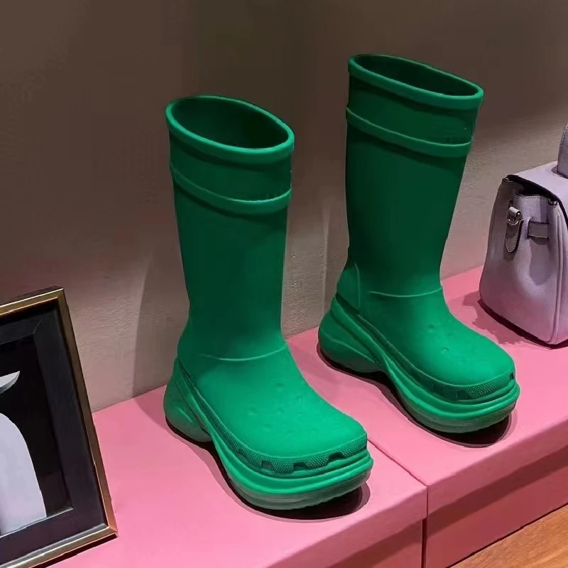 Solid Color Thick Soled Women Mid Tude Boot Top Quality Ladies Shoes Luxury Brand Designer