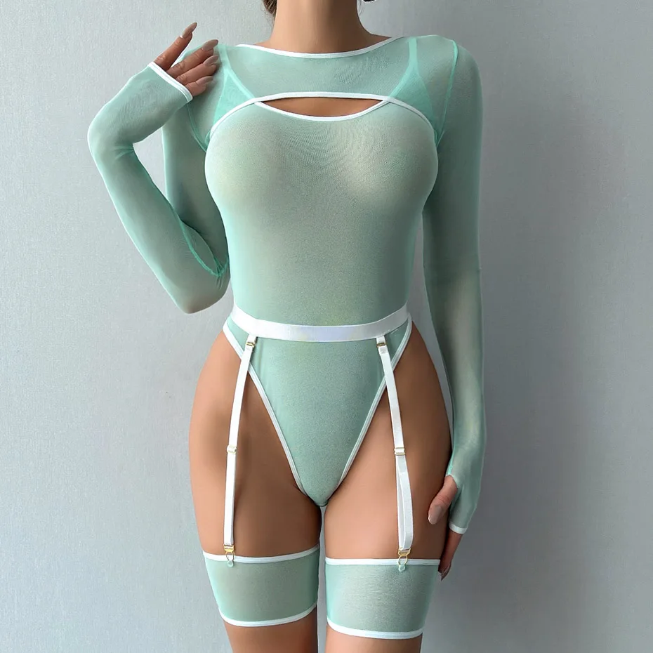 Women Lingerie Sexy Transparent Bodysuit Open Crotch Teddy Nightgown Erotic Lingerie Porno Costumes Outfit women lingerie women bodysuit sleep wear set