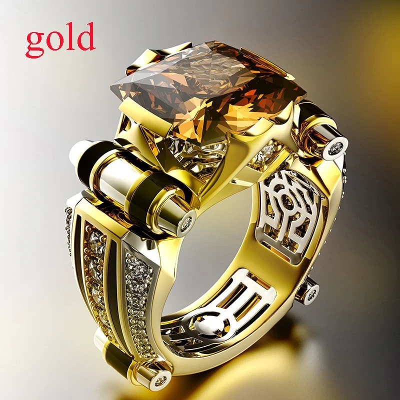 Men's Ring Metal Inlay Zircon Crystal Punk Rings For Men Wedding Party Hip Hop Jewelry