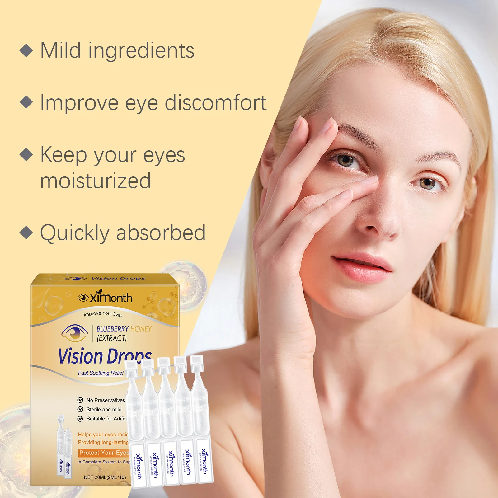 Blueberry Honey Eye Drops Relief Eyes Pain Dry Itchy Relieve Eye Aches Blurred Vision Moisturizing Drops Vision Protection