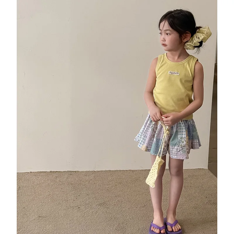 여아 플로럴 프린트 미니 스커트 러플 소매 A라인 캐주얼 데일리 키즈 스윗 여름 스윙 스커트