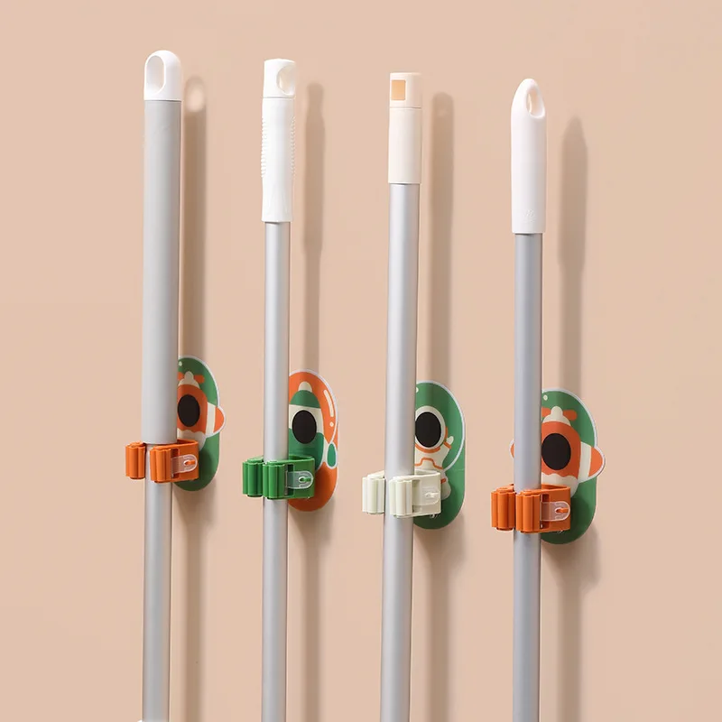 Essential Bathroom Organizer: No-Drill Mop & Broom Hook-Robust Adhesive Rack with Super Strong Glue, Effortless Cleaning Tool