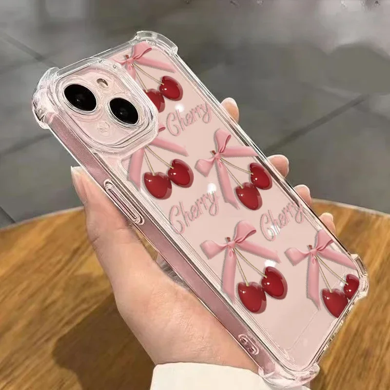Fashion Bow Cherry Lichee Soft Transparent Phone Case Cover