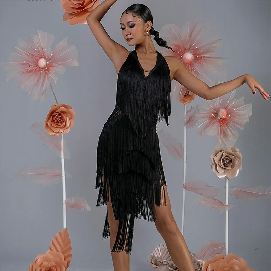 Women Dresses Competition Ballroom Dancing Costume Fully Tassel
