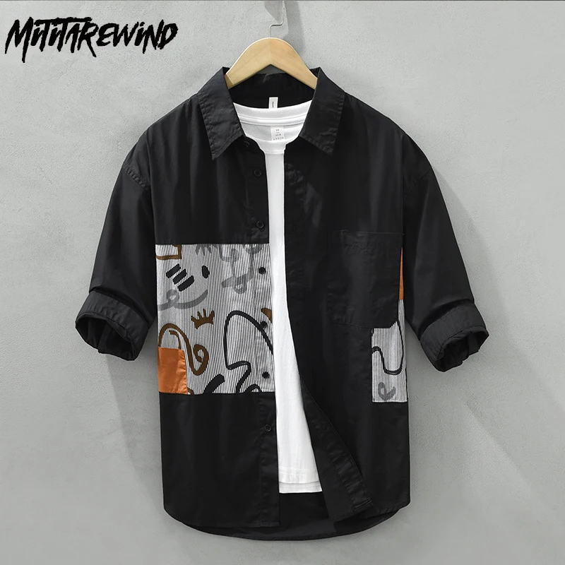 

Summer Fashion Shirt for Men Abstract Print Contrast Color Half Sleeve Button Up Shirt Pure Cotton Breathable Top Designer Shirt
