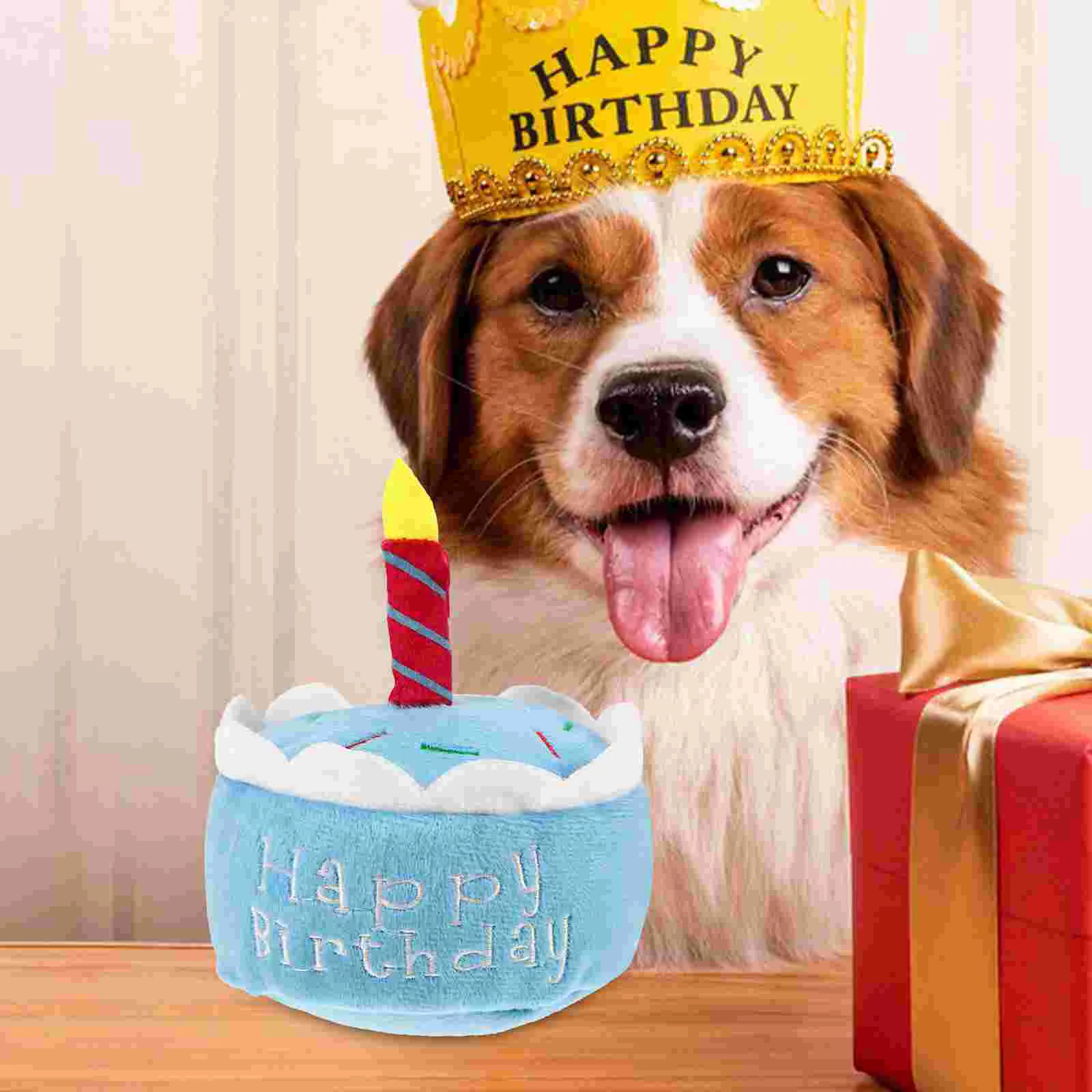 

Pet Birthday Cake Plush Toy Dog Sound Squeaky Toys Chewing Party Favors Shaped Cakes