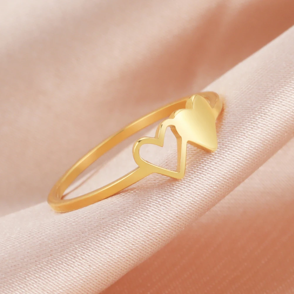 Skyrim Doppelherzen-Edelstahlring für Damen, minimalistische Fingerringe, 2026, Modeschmuck, Verlobungsgeschenk für Liebhaber, Großhandel – Detail 6