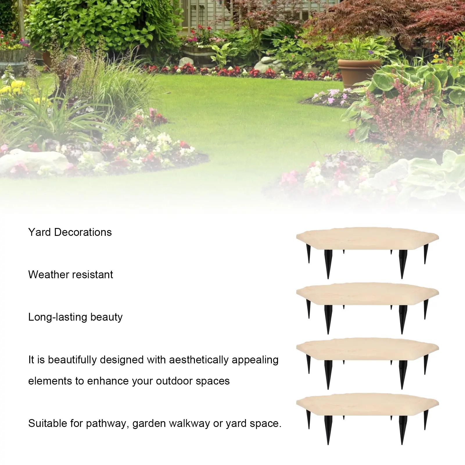 4pcs Stepping Stones Outdoor with 24pcs Ground Stakes Weather Resistant Decorative Stone for Garden Yard Lawn Pathway Walk Way