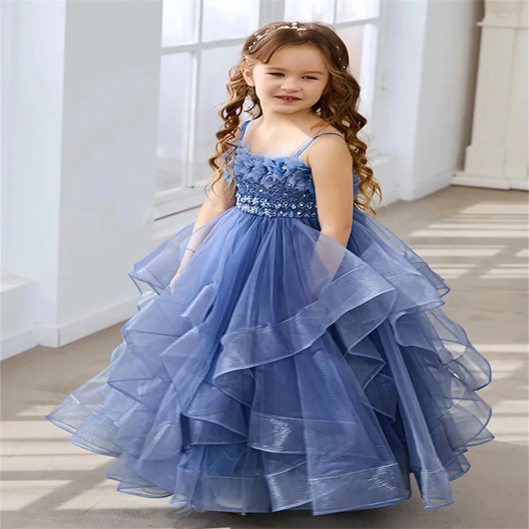 

Flower Girl Dresses for Weddings Tulle Princess Lace Half Sleeve Holy First Communion Gowns Party Pageant Clothes For Kids