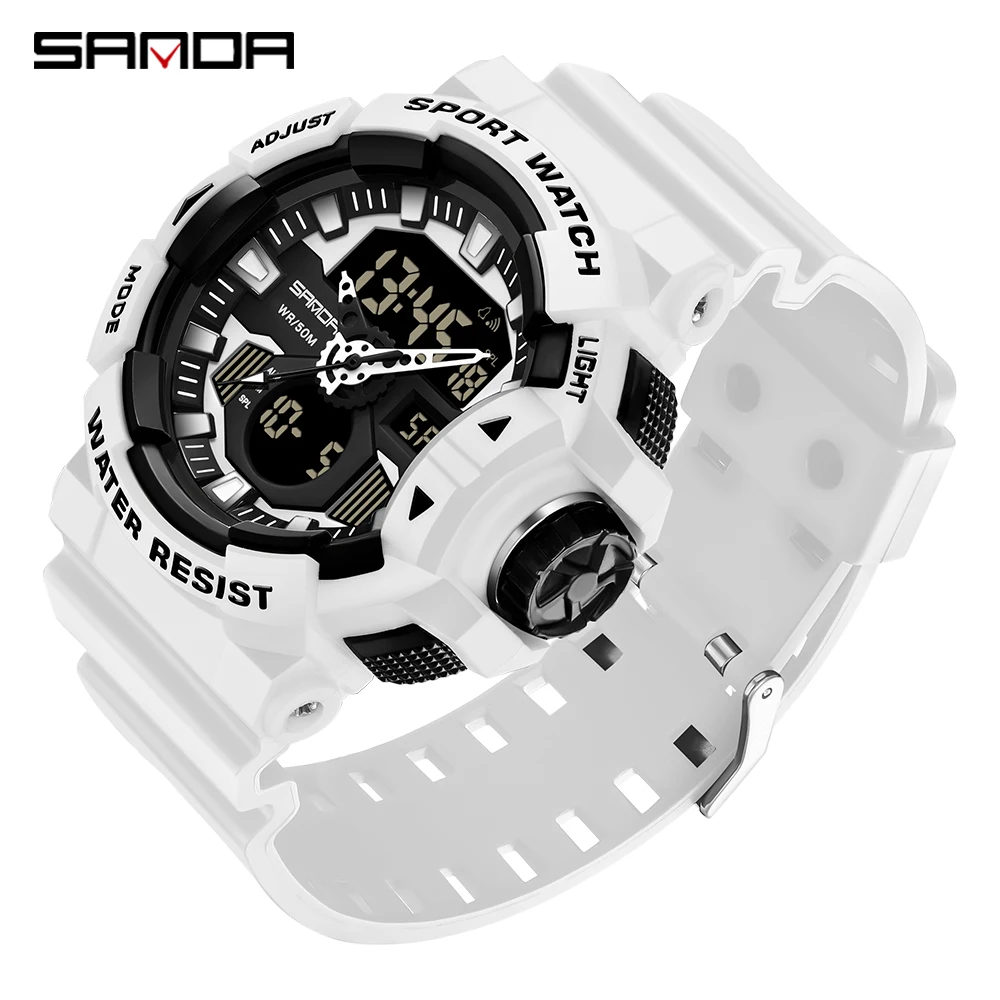 SANDA 2024 New Men's Watches Dual Display Watch 50M Waterproof Sports Military Quartz Wristwatch Clock Relogio Masculino 3129