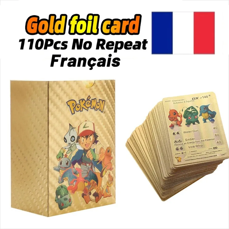 thumbnail image 1 of 27-110pcs Cards Pikachu Gold Silver Black Colorful Vmax GX Vstar Spanish English French German Collection Card Toys Gift, 1 of 5
