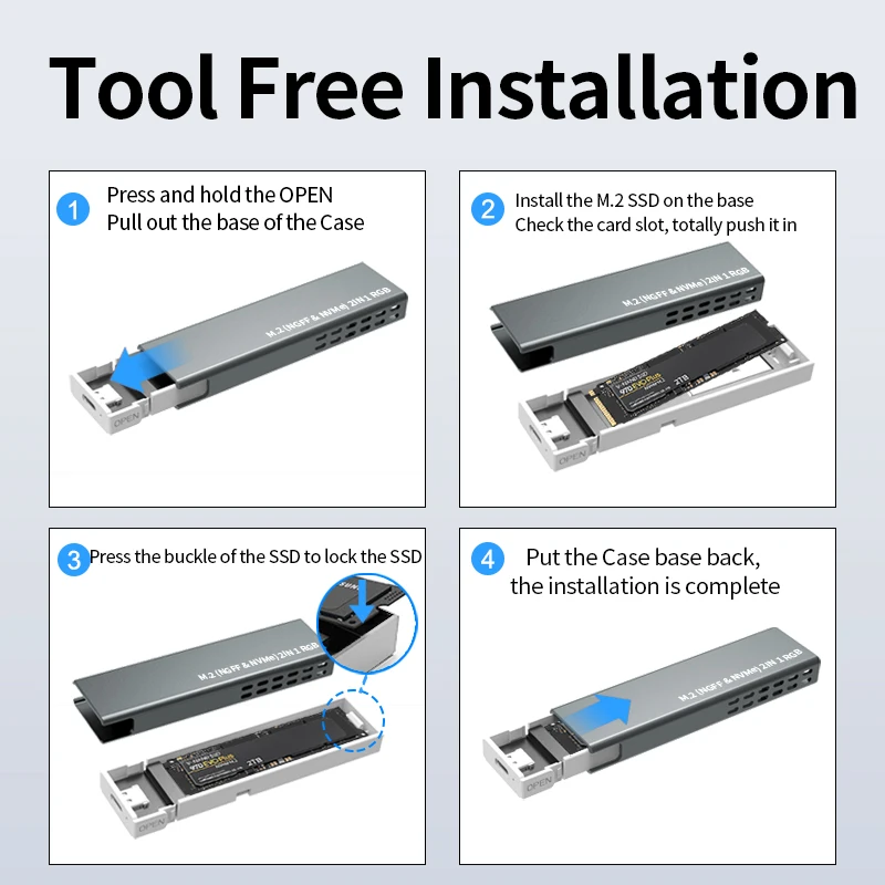 ˷̴ ձ RGB M.2 SSD NVMe ̽ Ŭ, M2 NVME NGFF DIY ð äο  SSD ڽ, CŸ 10gbps USB 3.1 Gen 2