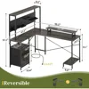 L Shaped Gaming Desk with Pegboard, Reversible Computer Desk with Drawers & Storage Shelves, LED Lights & Power Outlets, Office 2