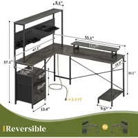 L Shaped Gaming Desk with Pegboard, Reversible Computer Desk with Drawers & Storage Shelves, LED Lights & Power Outlets, Office 2