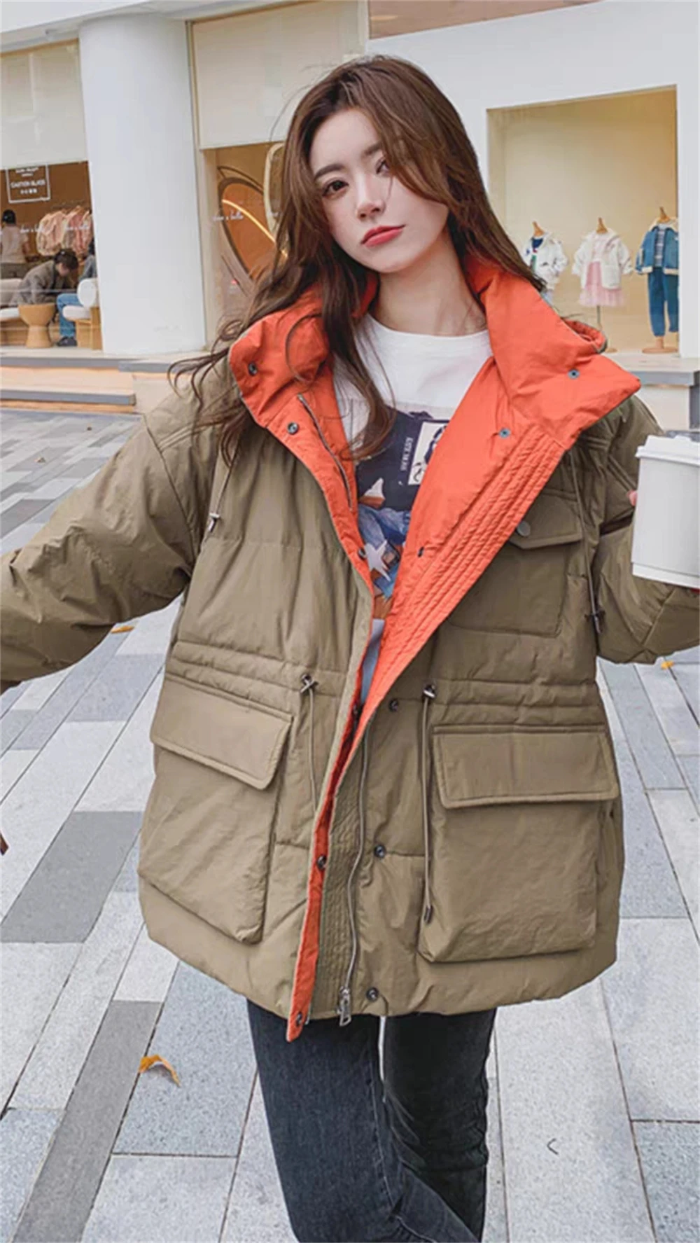 Popular Contrasting Color Hooded Down Jacket for Women in Winter, ew Korean Style Loose Design, White Duck Down Short Jacket glossy short women s bread jacket with hooded white duck down casual loose version for couples women s winter down jackets