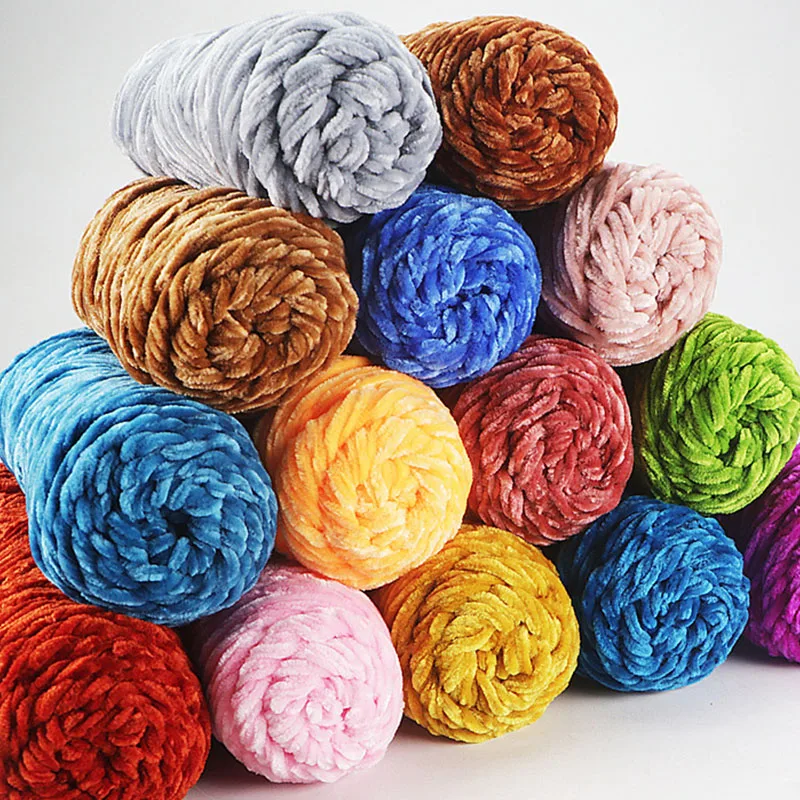 5PC 100g/Roll Velvet Yarn Polyester Blended Cotton Chenille Crochet Knitting Yarn Soft Yarn Thread Thick Scarf DIY Hand-Knitted 6