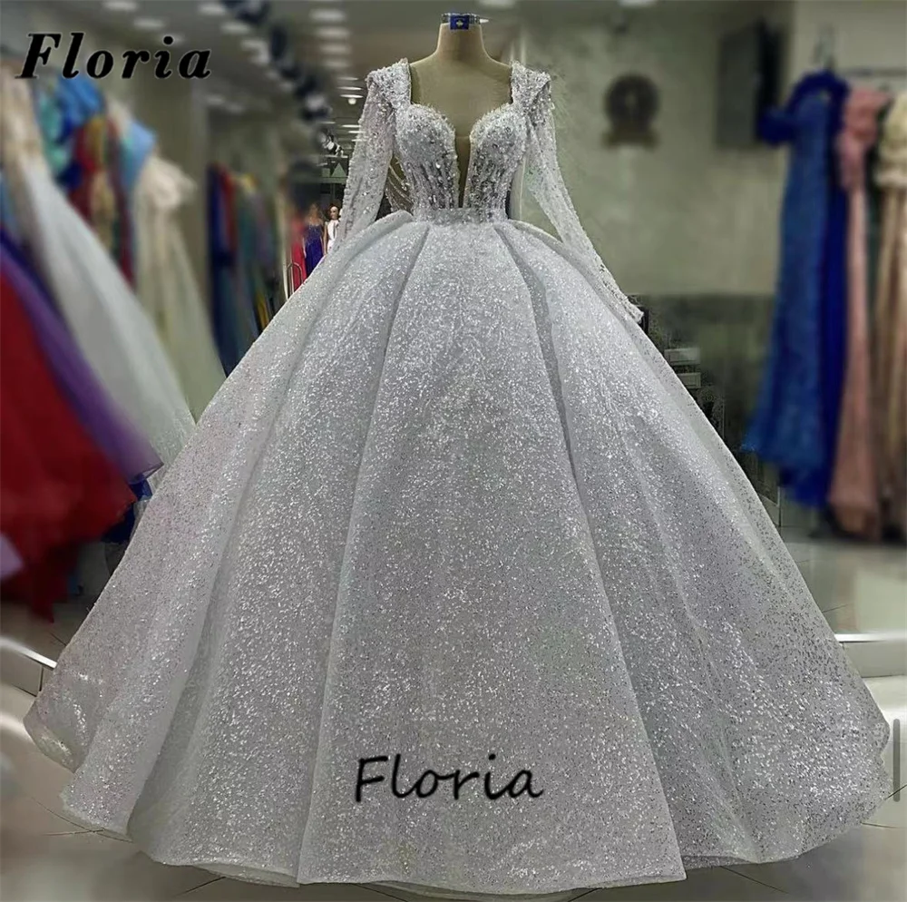 

Gorgeous Ball Gown Wedding Dresses Vestido De Noiva Middle East Long Sleeves Bridal Gowns Haute Couture Dubai Beaded Bride Dress