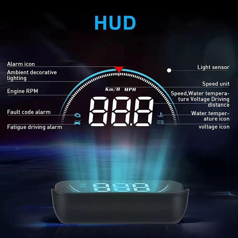 @*M8 Car HUD Head Up Display OBD2 Avviso di velocità eccessiva Proiettore digitale LED elettronico per temperatura dell'acqua sul parabrezza - immagine 3