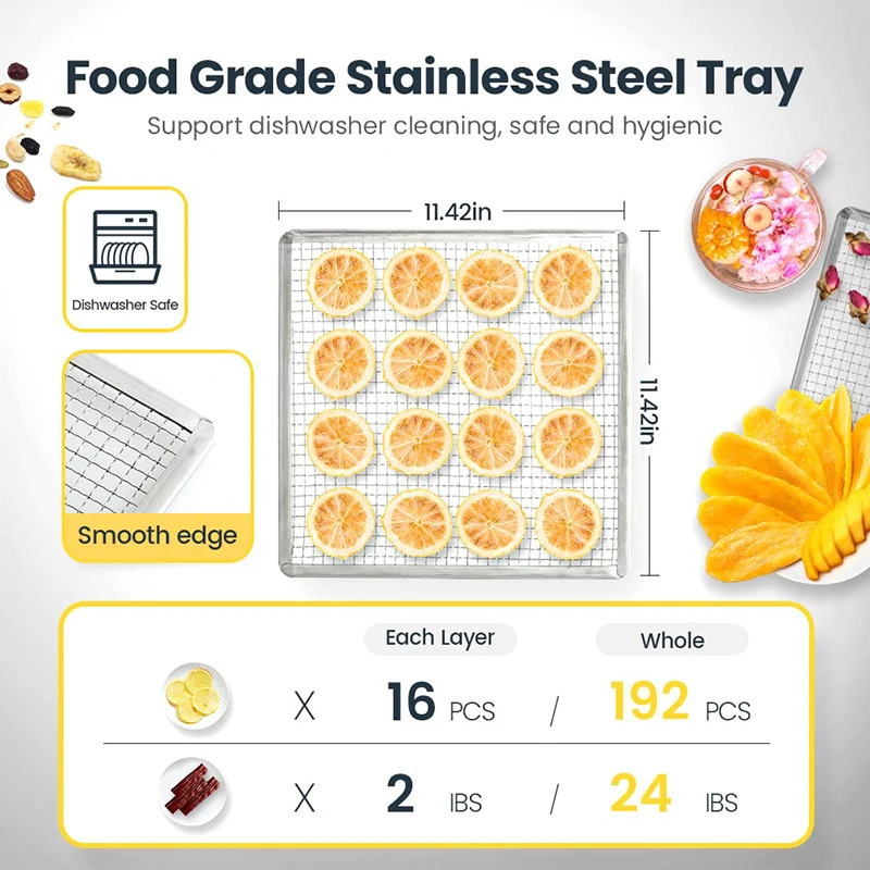 Tinzida Food Dehydrator Machine, 12 Stainless Steel Trays, Dehydrators For  Jerky, Meat, Fruit, Pet Treats, Vegetables, Herb, 194ºF Temperature