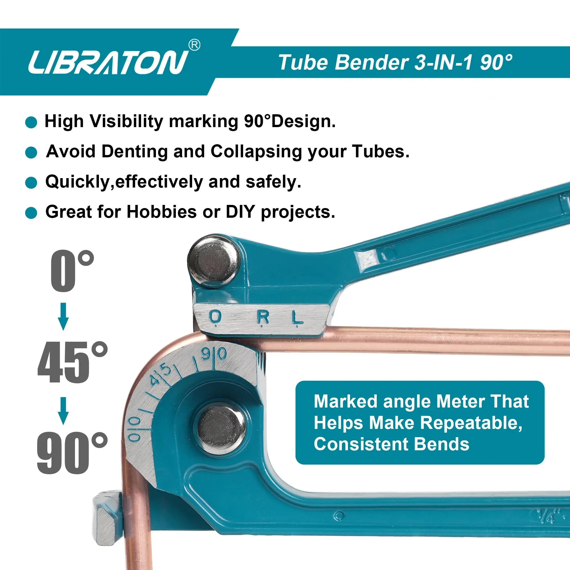 3-IN-1 90 Degree Mini Hand Manual Tubing Bender 1/4"(6mm) 5/16"(8mm) 3/8"(10mm) Copper Aluminum Brass Pipes tube bender