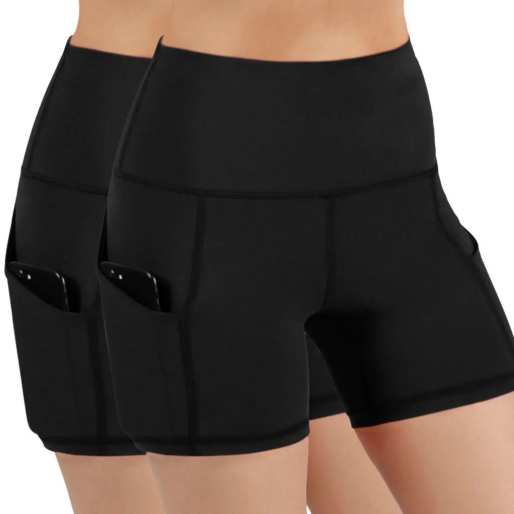 

Shorts Lady Yoga Pocket Running Solid Stretch High-waist 2PC Fitness Hip Yoga Pants