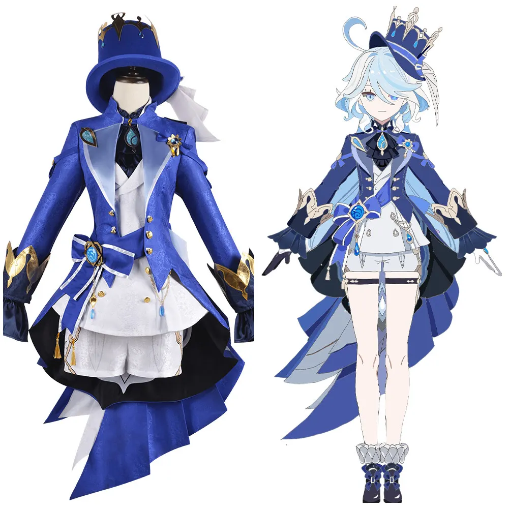

Focalors Cosplay Costume Anime Game Genshin Impact Coat Pants Hat Set Fantasia Halloween Carnival Adult Role Disguise Clothes
