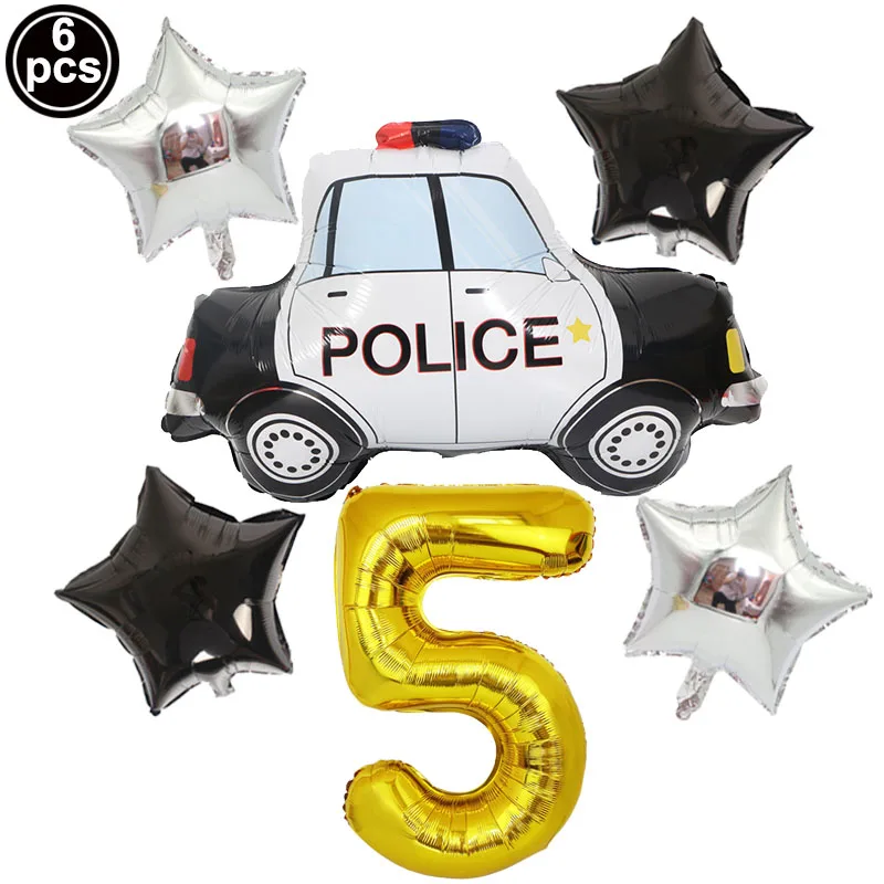 Kit Completo Decorazioni Festa Di Compleanno A Tema Polizia: Striscione, Palloncini, Topper Torta E Tovaglia