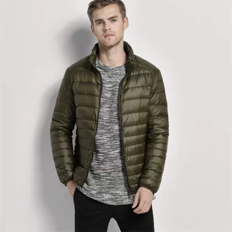 Men Winter Coat Fashion Hooded Down Jackets Solid Color Light and Thin Plus Size Coat Portable Slim Ultralight Down Parkas