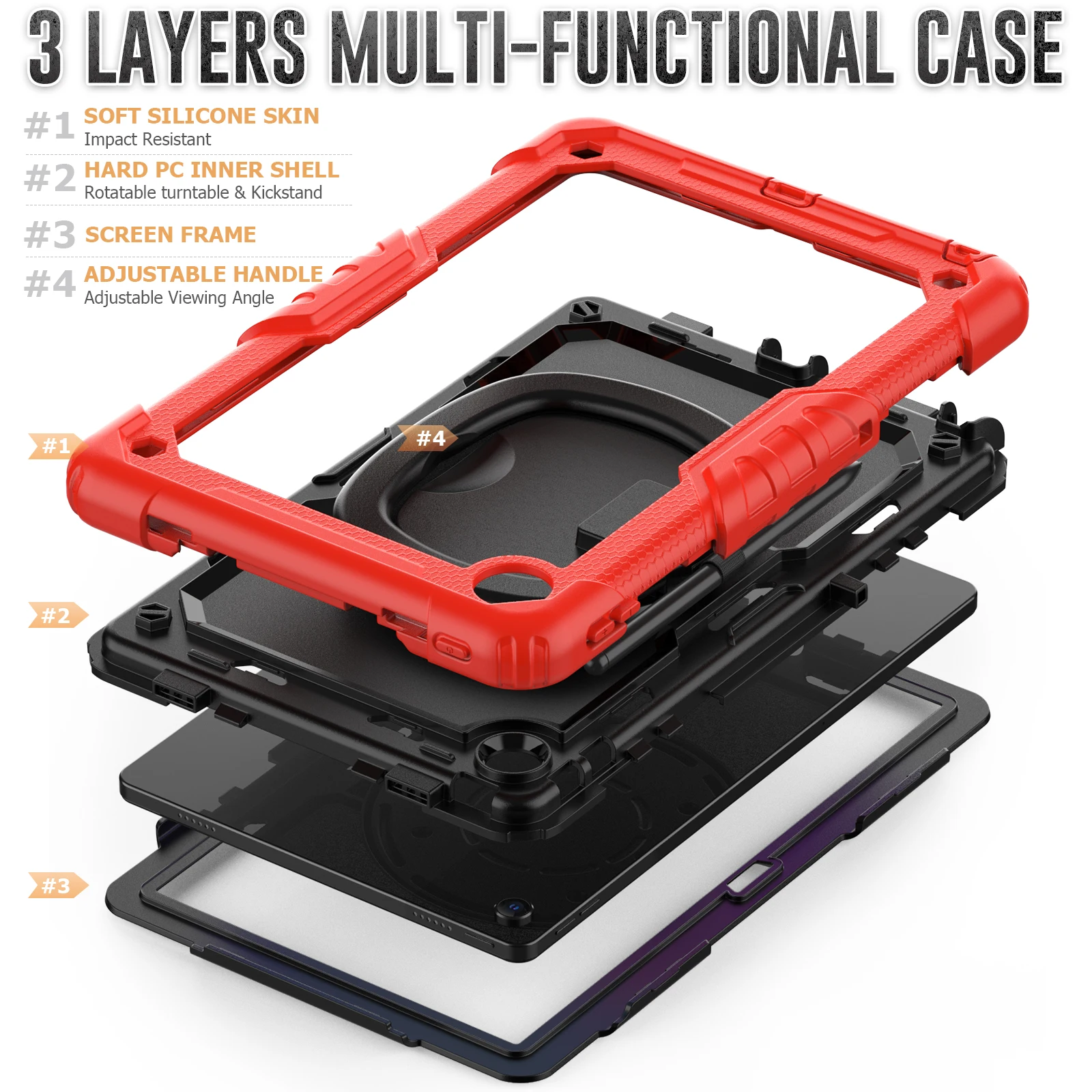 Durable Armor Tablet Case with Pull Ring Stand