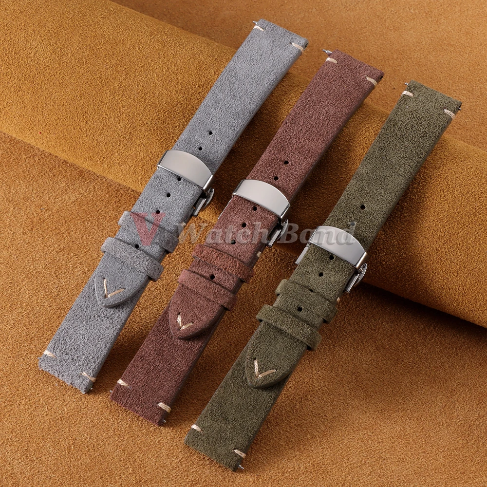 Vintage-Uhrenarmband aus Wildleder und Rindsleder für Omega für Seiko 14/16/18/19/20/21/22 mm, Schmetterlingsschnalle, Armband für Herren und Damen, Sportarmband – Detail 5
