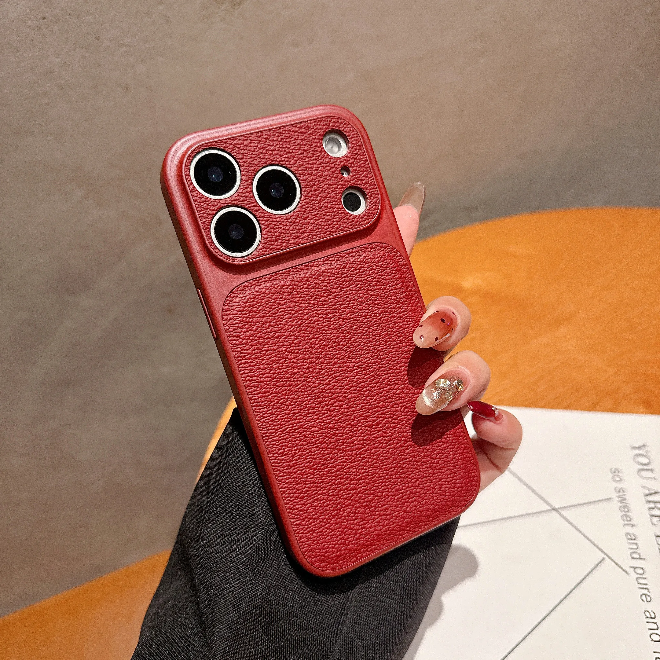 Premium Solid Leather Matte Shockproof Case with Large Camera Window Cover