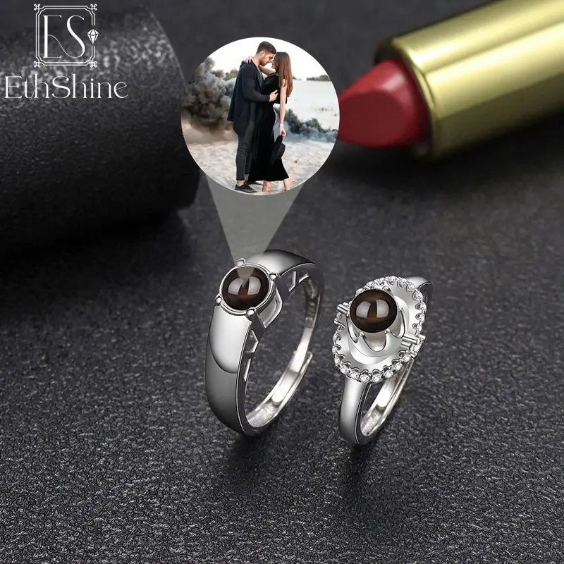 

EthShine Custom Photo Projection Ring Couples 925 Sterling Silver Adjustable Rings For Women Romantic Valentines Christmas Gift