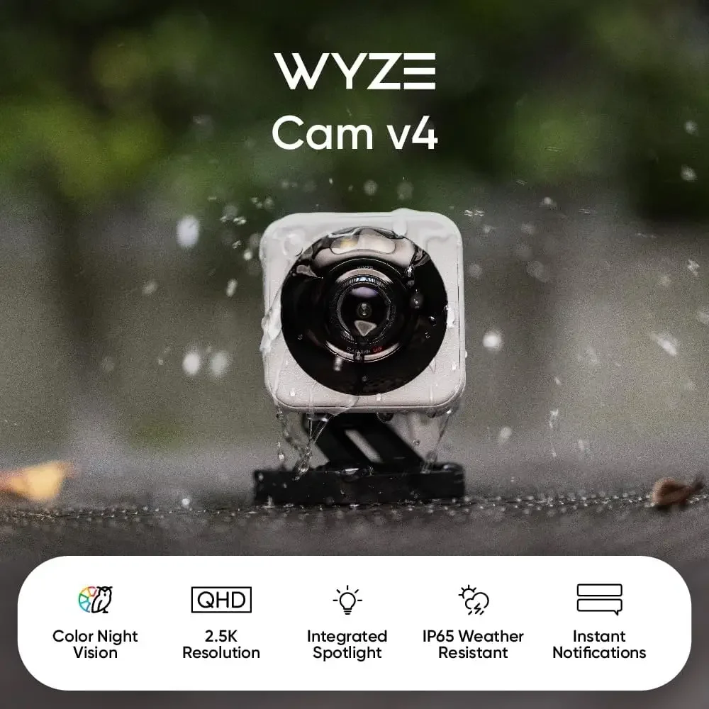 Wyze Cam V4 2K HD Wi-Fi Smart Home Security Camera Indoor Outdoor Pet Baby Monitor Motion Activated Spotlight Siren