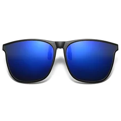 Unisex Vintage Photochromic Clip - On Polarized Sunglasses for Day and Night Driving (Blue)