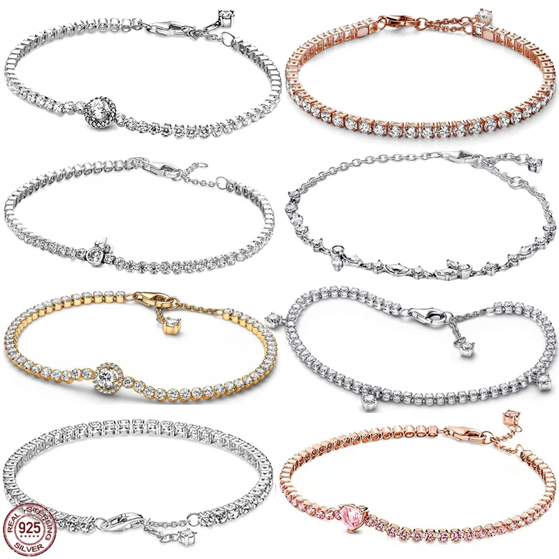 

Совершенно новый изысканный круглый сверкающий браслет из стерлингового серебра 925 пробы с шармами, праздничные женские украшения в классическом стиле для дня рождения