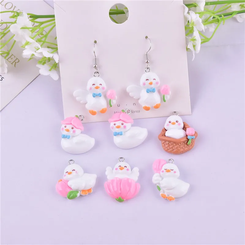 10 Pz/Pacco Cute Duck Animal Resin Charms Flatback Resin Sugar Making Craft Fai Da Te