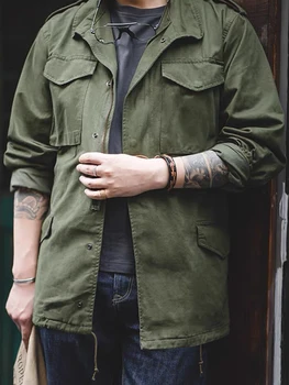 M65 Field Jacket, Men's Military Jacket, Retro Multi Pocket Collar Zipper Jacket, 100% Cotton 1