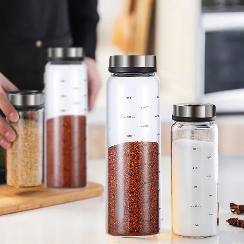 Seasoning Jar Salt Shaker Spices Bottle High Borosilicate Glass Seasoning Can With Rotary Lid