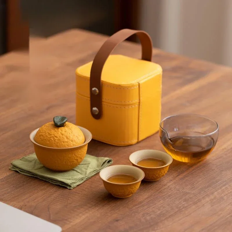 

Bionic уродливый оранжевый керамический чайный набор японский набор чашек 1 горшок 2 чашки чайный сервиз для путешествий переносная Сумочка украшение